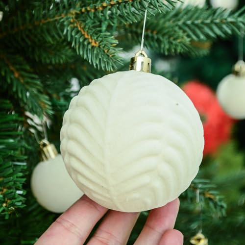 White Velvet Christmas Ornaments Set - 38 Shatterproof Holiday Baubles for Tree & Decorations