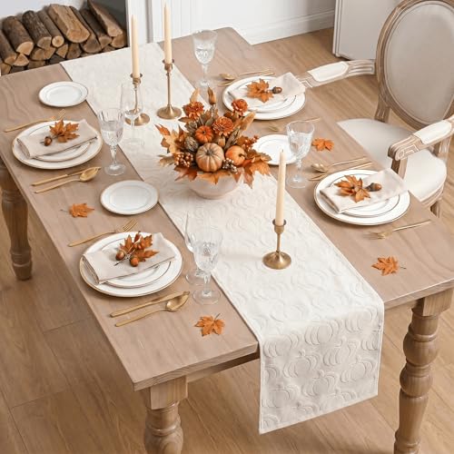 Artoid Mode Beige Soft 3D Jacquard Fall Table Runner 13x72 Inch