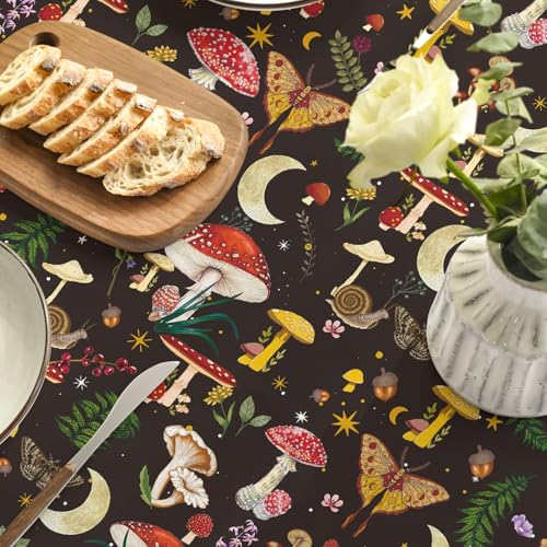 Horaldaily Vintage Mushroom Tablecloth - Black, 60x84 Inch Oval, Durable Polyester