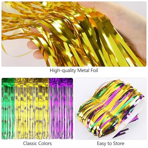 4 Pack Mardi Gras Metallic Foil Fringe Table Skirts - Gold, Green, Purple
