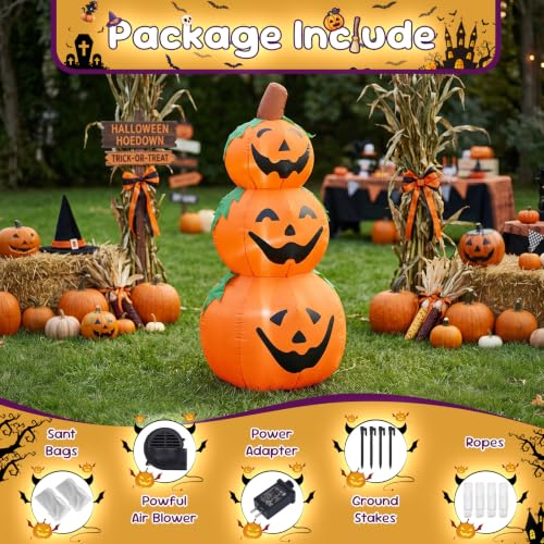 5 FT Halloween Inflatable 3-Tier Stacked Pumpkins Yard Decoration - Outdoor Halloween Decor