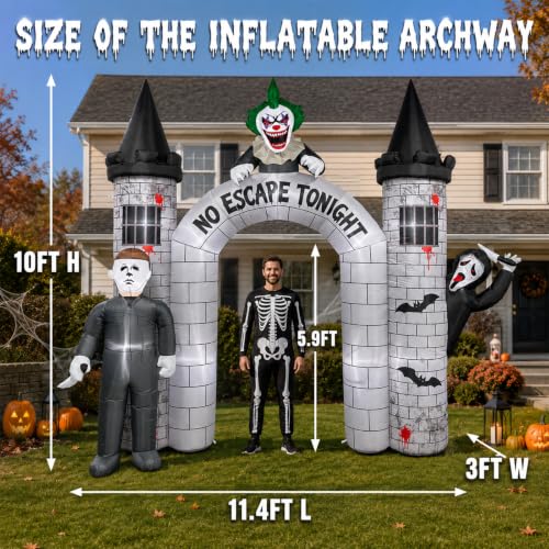 10FT Halloween Inflatable Archway with Built-in LEDs - Outdoor Decorations, Spooky Yard Display, Easy Setup, Weather-Resistant, Includes Stakes & Ropes