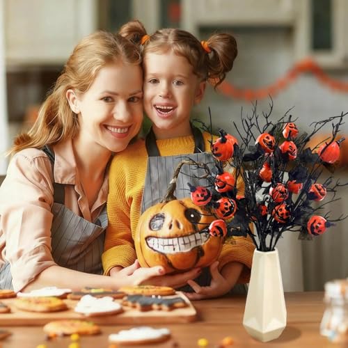 Artificial Halloween Pumpkin Branches - 6 Pack, 19.5-Inch Spooky Floral Stems for Fall Decor