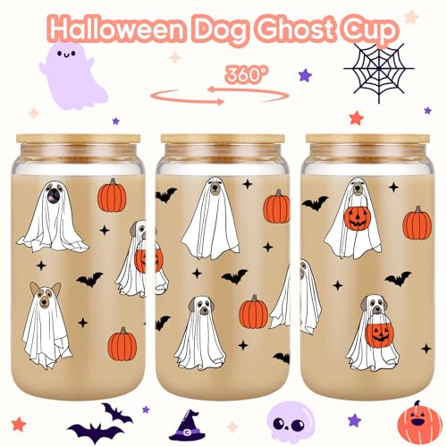 Halloween Dog Ghost Cup - Cute Pumpkin Iced Coffee Tumbler 16oz