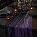 Black Purple Sequin Sheer Table Runner 120 Inch for Wedding Party Decor