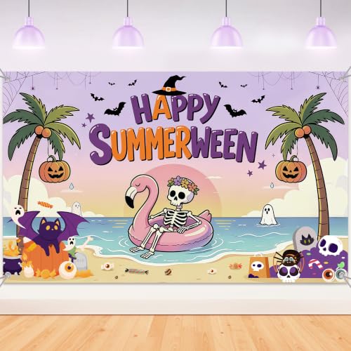 Summerween Party Backdrop Banner - 70.8 x 43 Inch Halloween Beach Scene