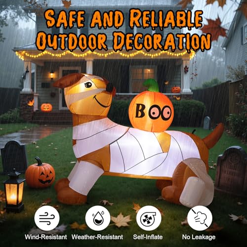 5FT Halloween Inflatable Mummy Dog - Funny Outdoor Yard Decor with Boo Pumpkin