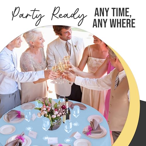 Light Blue Disposable Round Tablecloth 84 Inch 12 Pack - Thicker, Waterproof, Spillproof