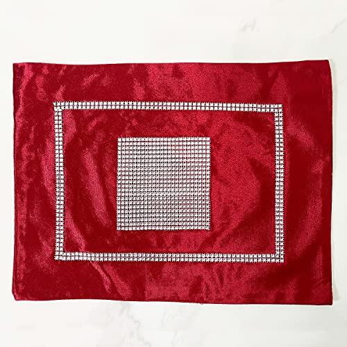 Set of 4 Red Elegant Placemats with Rhinestone Strip for Christmas Dinner Table