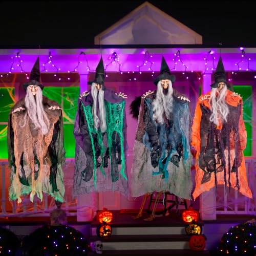 Halloween Hanging Witch Decorations Set - Flying Haunted House Scary Outdoor Indoor Decor