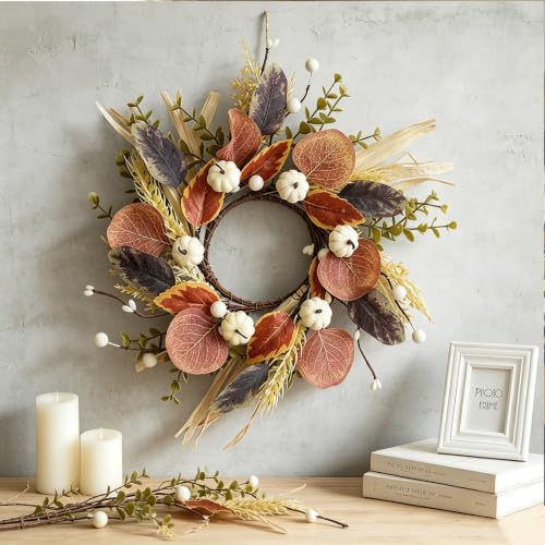 12-Inch Fall Pumpkin Wreaths Set of 4 for Autumn & Thanksgiving Decor