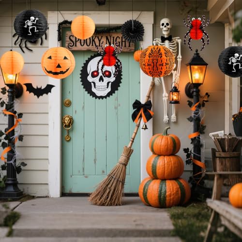 Halloween Hanging Decorations Set - Jack-o'-Lanterns Spider Skeleton Paper Lanterns - Classic Set