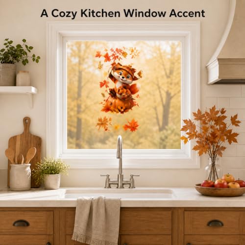Autumn Window Clings - Forest Animals & Maple Leaves, 3-Piece Set - Static Fall Decor with Variation of This Listing