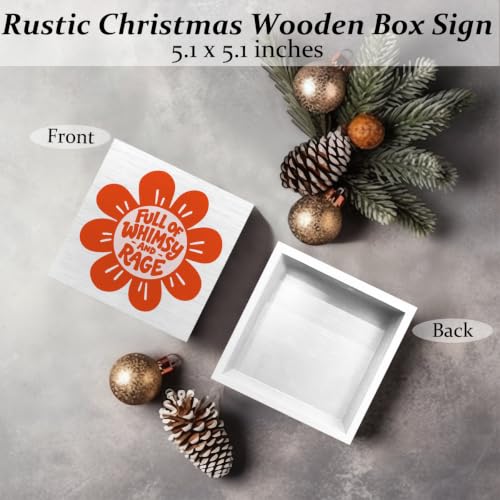 Whimsy Rage Wooden Quote Box Sign - Rustic Home Office Shelf Decor 5x5 In