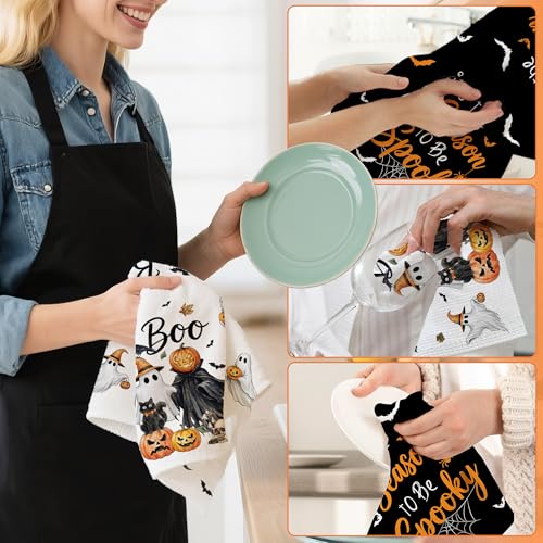 Halloween Kitchen Towels - Ghost Pumpkin Lantern Spooky Hand Towels - Microfiber Decor