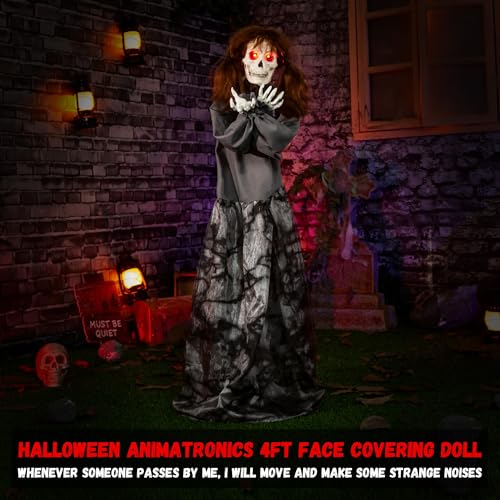 4ft Spooky Animatronic Skeleton Doll - Sound & Light Activated Halloween Decor