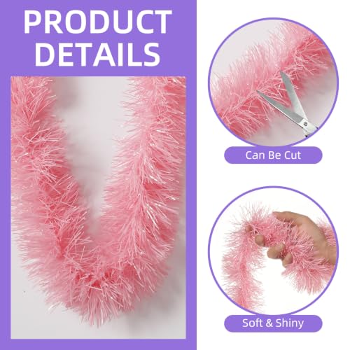 Pink Tinsel Garland 50 Feet Christmas Party Decoration - Macaron Pink
