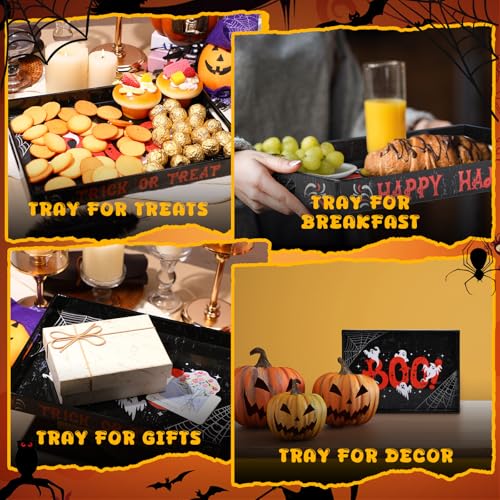 Halloween Ghost Serving Tray with Handles - Acrylic Platter, Black & Orange, 13.8x9.8 Inches, Ghost Variation