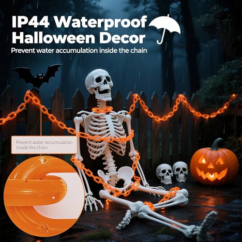 Halloween Chain String Lights - Orange 175 LED Battery & USB Powered, Waterproof 13.7FT