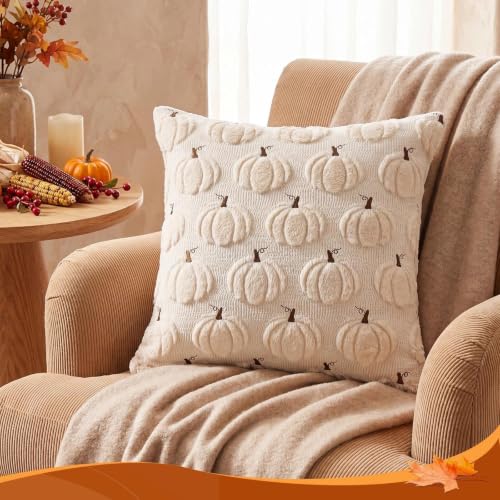 Fall Beige Pumpkin Pillow Covers 20x20 Set of 2 - Double-Sided Autumn Decor