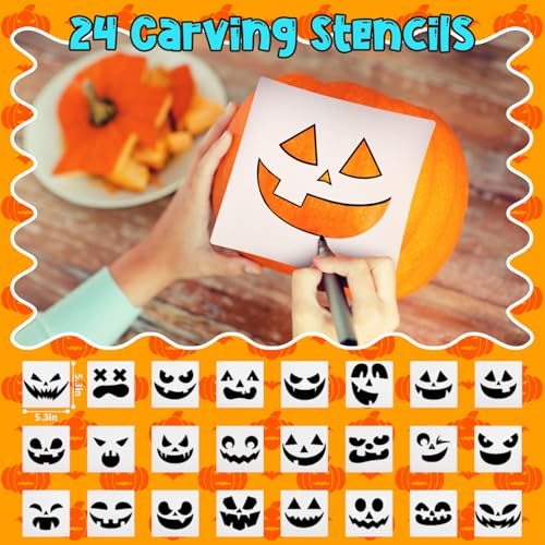 Halloween Pumpkin Carving Kit with Stencils - Multicolor, 48 Pieces with Green, Purple, Orange Variations