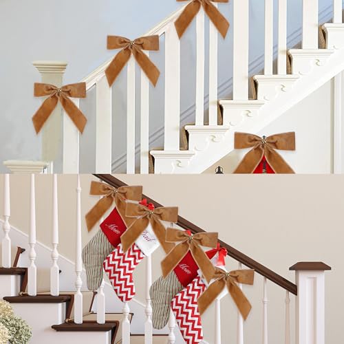 Christmas Bow Set - Velvet Ribbon Bows for Wreaths & Decorations - Camel