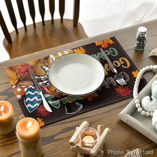 Black Gobble Turkey Fall Harvest Placemats Set of 4 - 12x18 Inch Rectangular Halloween Decor
