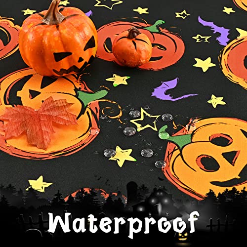 Halloween Tablecloth 84x60 Inch Pumpkin Bat Pattern Waterproof Spillproof Decor