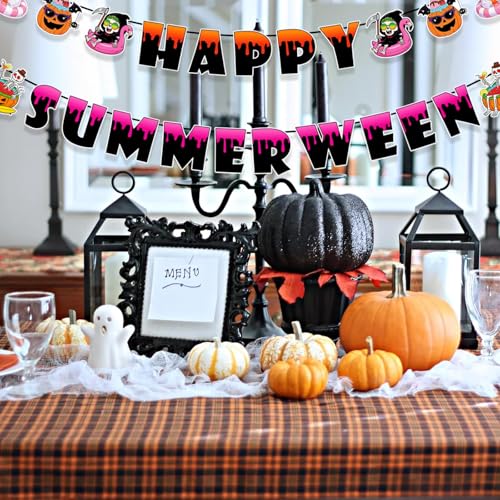 Summerween Banner Halloween Summer Party Decorations Ghost Pumpkin Sign