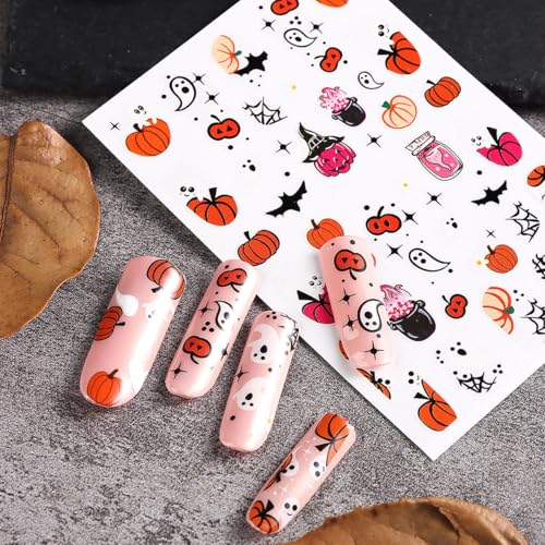 Halloween Nail Stickers 12 Sheets Self-Adhesive Spooky Nail Decals for DIY Manicure