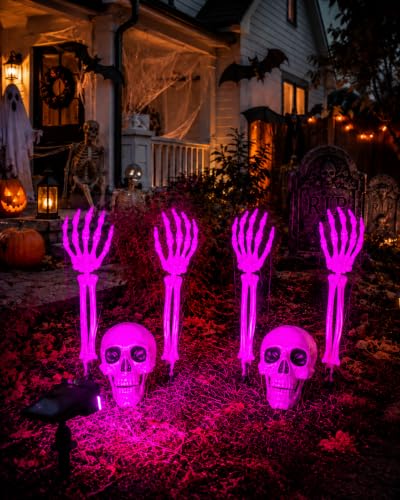 6+1P Halloween Skeleton Decorations Outdoor with Solar Spotlight & 2 Skull