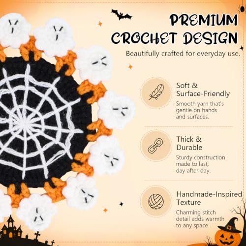 Halloween Crochet Coaster with Ghost Design - Handmade Drink Mat, 6.3 Inch