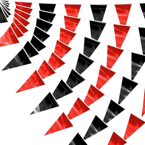 Red Black Glitter Triangle Pennant Banner Set - 32.8FT Outdoor Party Decorations