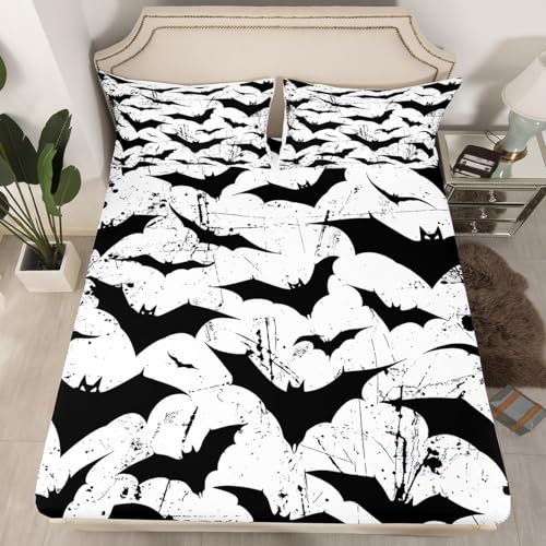Halloween Bat Fitted Sheet Gothic Bedding Set Full - Multi 01