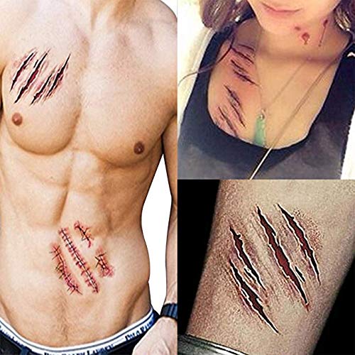 Halloween Fake Blood Wound Tattoos Set - 8 Sheets for Horror Cosplay & Party Makeup