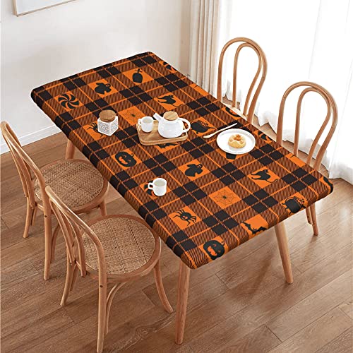 48 x 30 Inch Halloween Tartan Rectangle Tablecloth - Waterproof Polyester, Washable, Elastic Edged