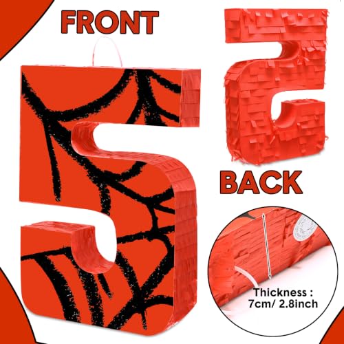 Number 5 Spider Piñata Bundle with Blindfold and Bat for Birthday Party - Small 15.75 x 11 in
