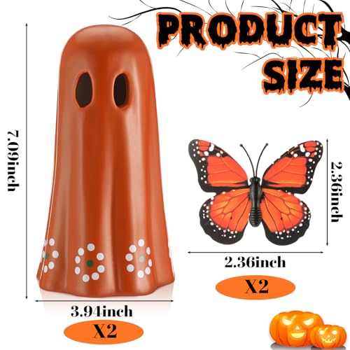 Mexican Ceramic Ghost Figurines Set - Day of the Dead Halloween Decor - 7 Inches