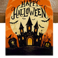 Halloween Table Runner 13x72 Inch Haunted Castle Design - Orange, Spooky Decor