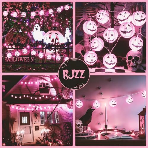 Pink Halloween Pumpkin String Lights - Jack Variation, Waterproof Decor LED Lights