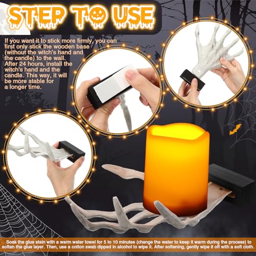 Halloween Gothic Witch's Hand Wall Decorations Set with LED Candles & Spiders