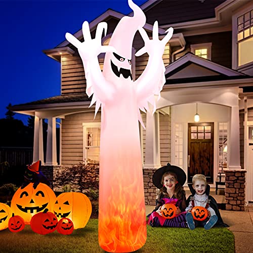 12 Ft Halloween Inflatable Ghost with Rotating Flame LED Lights Garden Decor