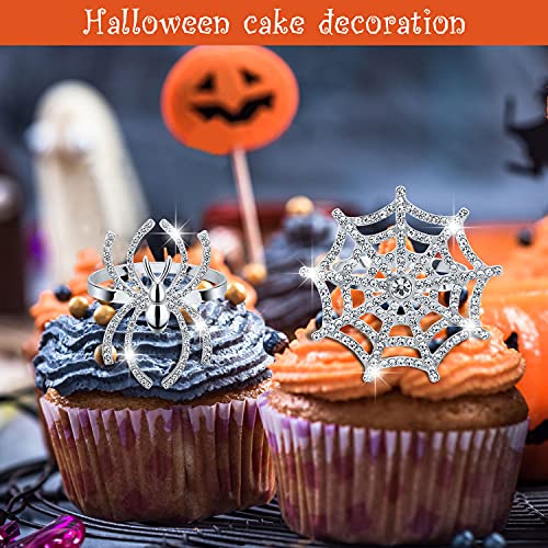 Halloween Spider Napkin Rings Set - Glitter Silver, 12 Pcs