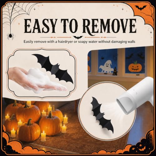 Halloween Wall Decals Set - 100 Black 3D Bat & Moth Stickers for Indoor/Outdoor Decor