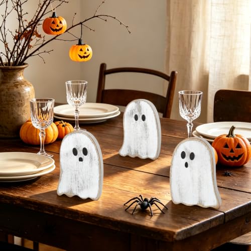 Distressed White Ghost Halloween Table Decorations Set - Farmhouse Style