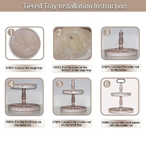 Brown 15.7-Inch Two Tier Farmhouse Wooden Serving Tray Stand - Rustic Decor