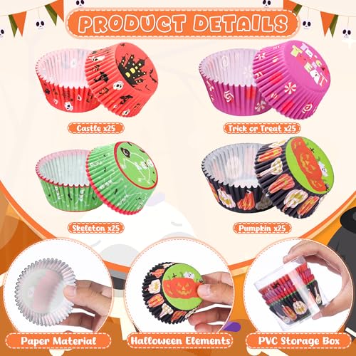 Halloween Cupcake Liners Pack - Castle and Pumpkin Pattern, Style A, 100 pcs