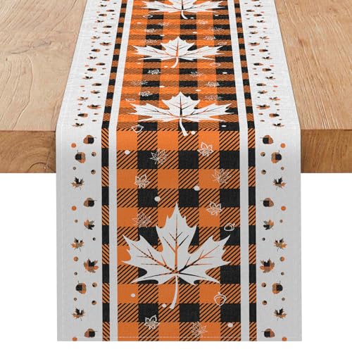 Maple Leaves Fall Table Runner 13 x 108 Inch Autumn Thanksgiving Decor - Farmhouse Style