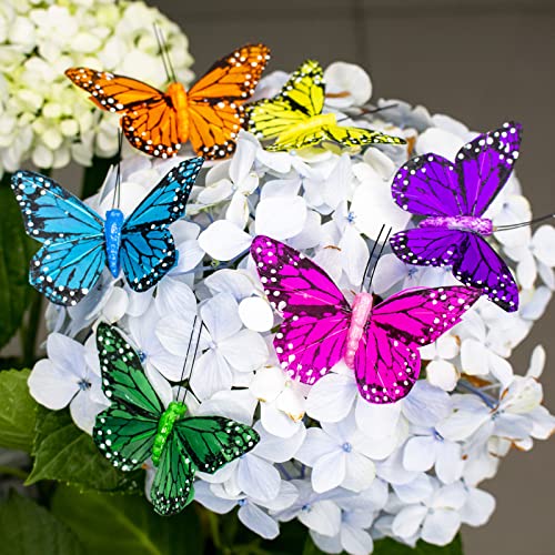 Feather Butterfly Decorations Set of 12 - 3 Inch Monarch Butterfly Decor - D Variation