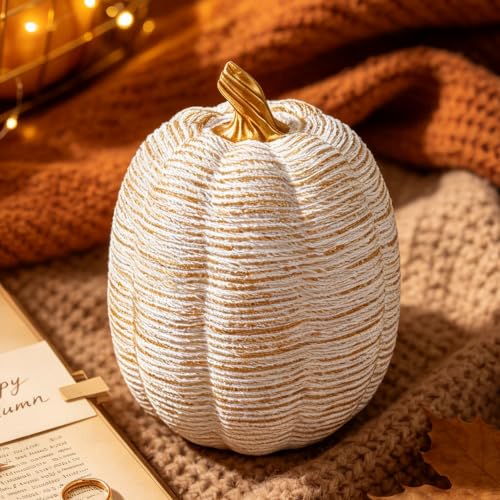 Resin Pumpkin Decor - White & Gold Mini Artificial Fall Pumpkin - 3.5 Inch, A Variation of THIS Listing